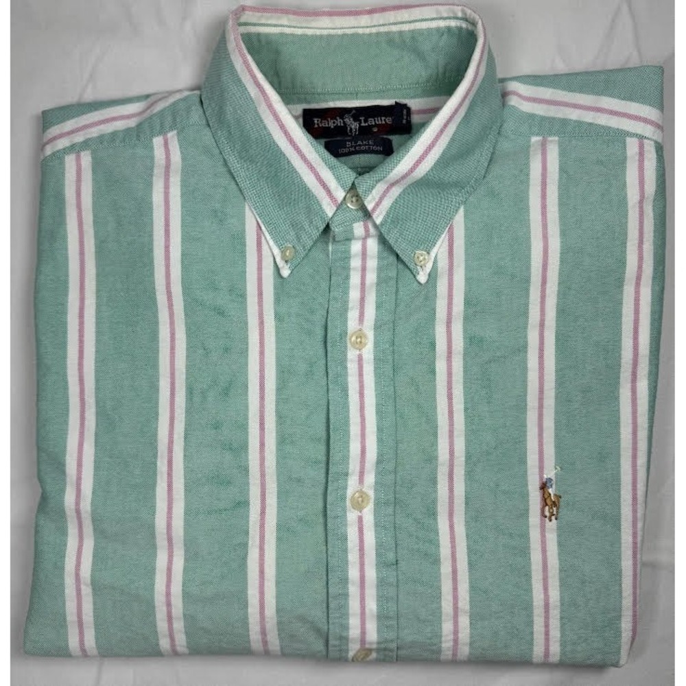 Men's Green/White Striped Button-Down Short-Sleeve Blaire Dress Shirt Size Large